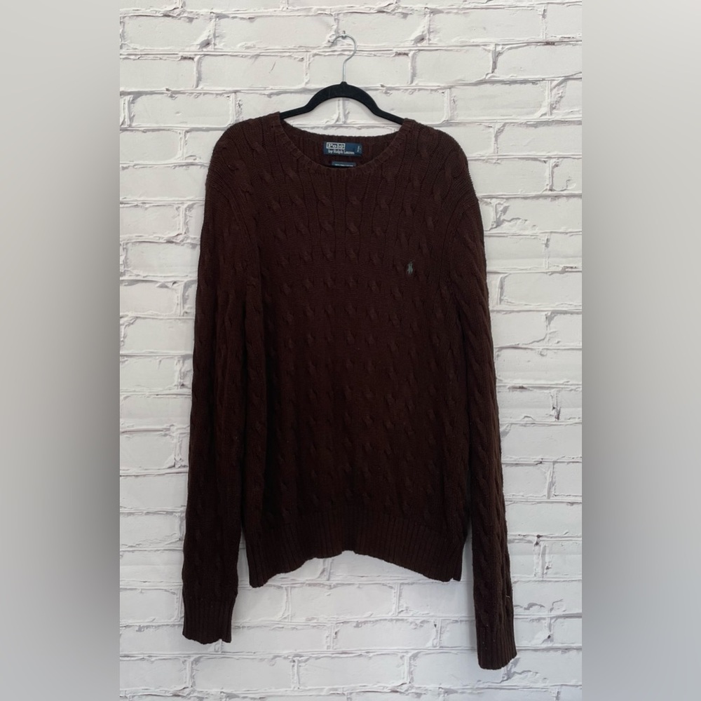 Polo by Ralph Lauren Chocolate Brown Cable Crewneck Sweater